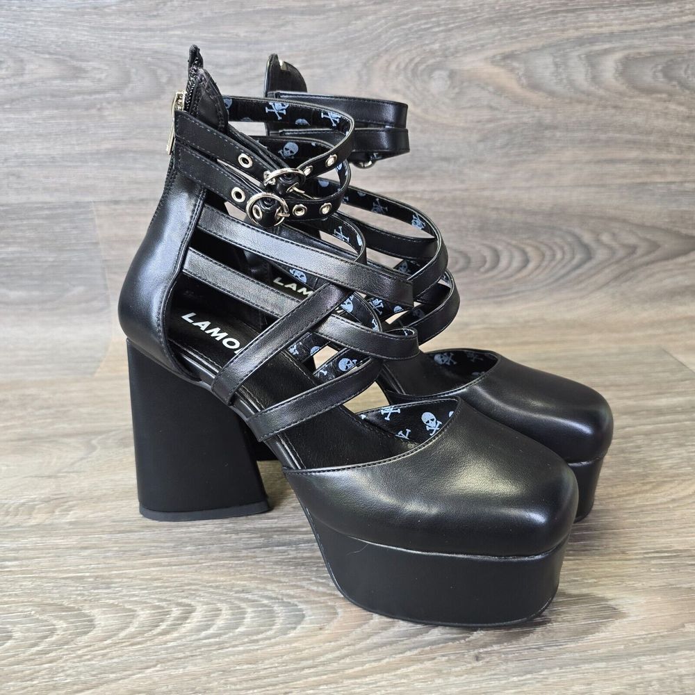 Black Platform Strappy Heels - image 2